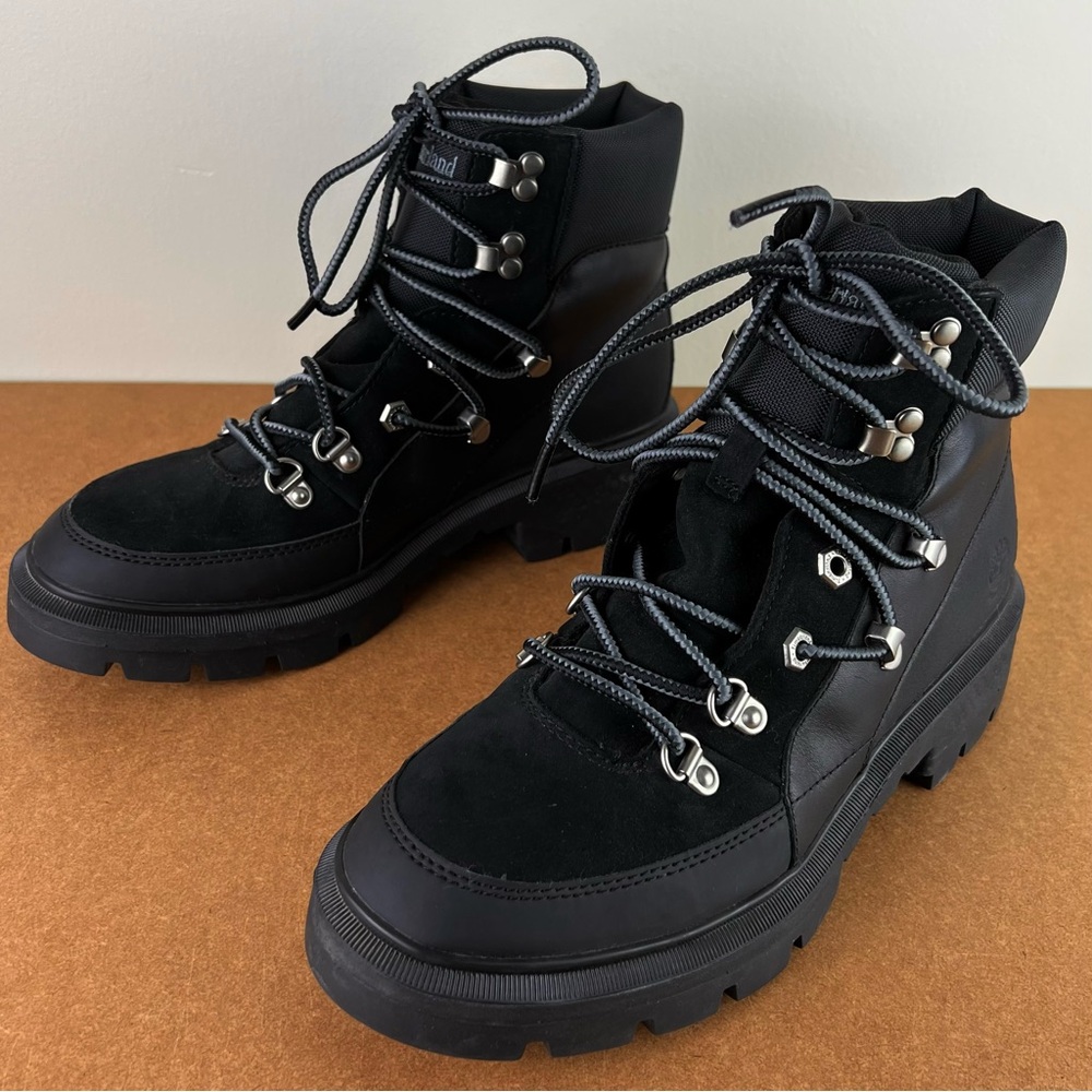 TIMBERLAND BLACK LEATHER HIKER BOOTS - Picture 9 of 14